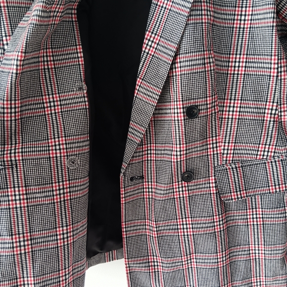 NEW Free Assembly Double Breasted Blazer Red White Black Plaid Retro Large Gift - Picture 6 of 15
